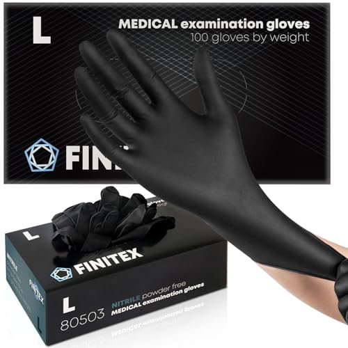 FINITEX Schwarz Einmalhandschuhe Nitril L,100stk,5.0g/stk,Einmal Handschuhe Nitril Einweg Puderfrei Latexfrei einweghandschuhe Lebensmittelqualität Reinigung Medizinische Untersuchung, 5mil