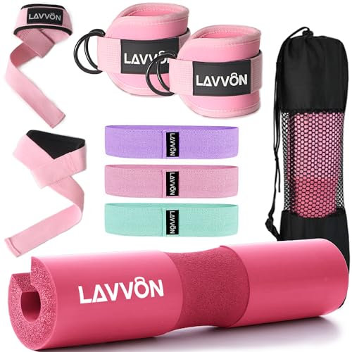 Langhantelpolster-Set für Hüftschub, 10-teilig, Kniebeugenpolster für Langhantel-Lunges & Stangenpolsterung, Bankdrücken, Standard-Hantelstangenpolster, mit Knöchelriemen, Handgelenkschlaufen zum