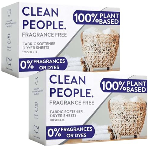THE CLEAN PEOPLE Hojas suavizantes de telas The Clean People - Hojas para secadora - Suavizan y eliminan la electricidad estática - Suavizante de ropa vegano, aceites esenciales - Sin fragancia - Pa