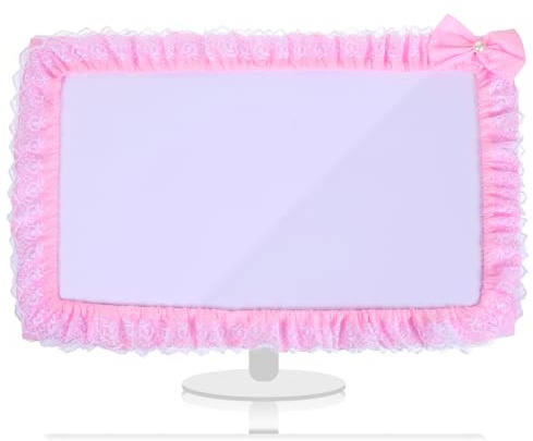 23''-27'' Pink Monitor Cover, Cute Computer Monitor Cover with Bow-Knot, Lace Fabric, Monitors Dust Cover, Monitor Decoration, MonitorAccessories Cute