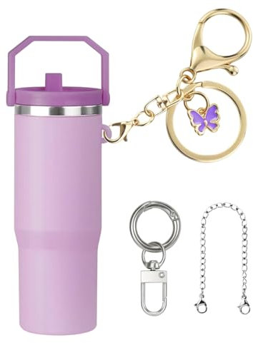 Onperpoe Mini Tumbler Keychain Purple Accessories for Stanley Cup, Cute Stanley Charms with Butterfly Pendant, Fashion Tumbler Keyrings for Women Girls Handbag Backpack Purse