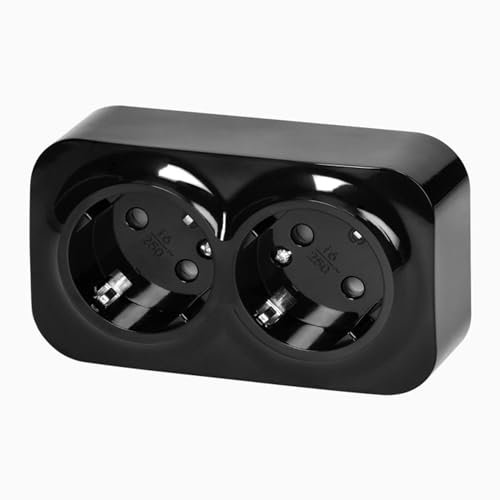 Double prise murale en saillie - Noir - IP20 - 230 V CA - 16 A