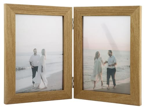 ASelected Doppelter Bilderrahmen Faltbar 13 x 18 cm Klappbarer Fotorahmen Holz Fotorahmen Collage Bilderrahmen für Schreibtisch Büro Hochzeit Familie Kaffeefarbe