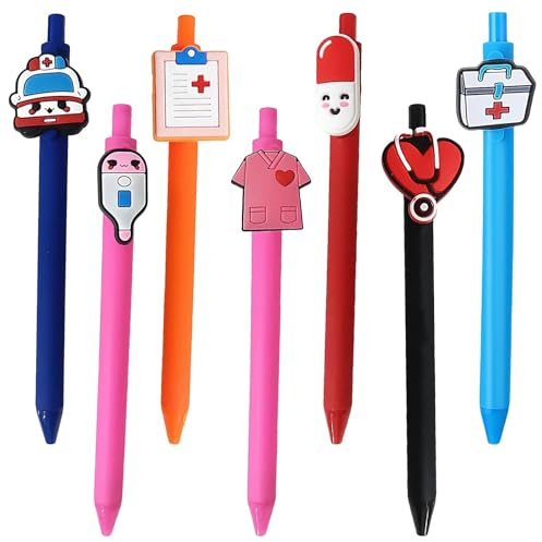 7 Stück Krankenschwester Stift, Einziehbare Kugelschreiber Nurse 0,5 mm | Accessories Feine Kugelschreiber Süßes Lustige Stifte Krankenschwester Zubehör Stift-Set Nursezubehör,für Arbeit Geschenke