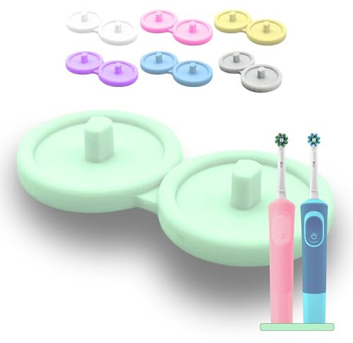 Electric Toothbrush Stand For Major Brand with Circle Drip Tray (Double) (Baby Green)
