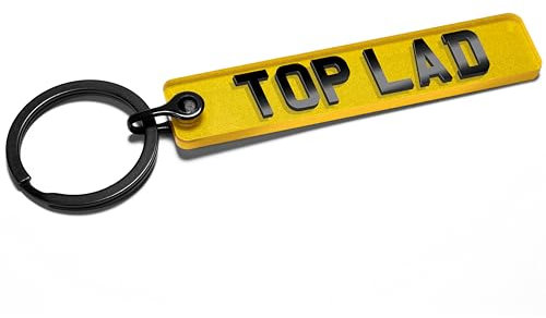 Pixly® Top Lad Licence Plate Keychain, Mini UK Number Plate Keyring, Name Key Chain, Car Registration Key Ring, Gift Reg Fob, Gift for Him