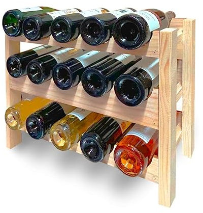 Casillero para botellas La Quincena – Caja de vino de madera, capacidad para 15 botellas en 3 plantas, formato compacto 54 x 23 x 39 [ Porta botellas vino] (1, estándar)