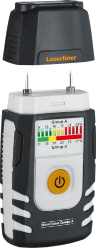 Laserliner Holzfeuchtemessgerät, WoodTester Compact | Für Brennholz, LED-Anzeige & Prozentwert, Holzfeuchte-Indikator, Mit Selbsttest