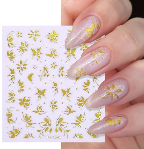 Nagelsticker Selbstklebend Gold Blume Nagelsticker Frühling Nagelaufkleber Nail Art Stickers Nagel Aufkleber für Dame Dekoration