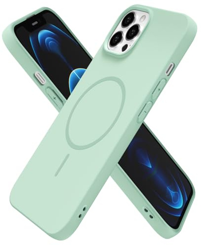 oakxco for iPhone 12 Pro Max Case Silicone Mag Safe, Magnetic Slim Thin Phone Case Compatible with Magsafe Wireless Charging, Cute Girly Aesthetic Soft Rubber Gel Safecase for Women Girls, Mint Green