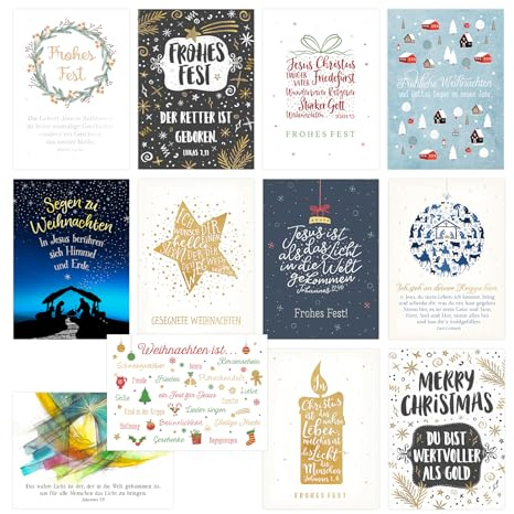Segensart - Big Blessings Weihnachtsset – 12 XL-Postkarten (16 × 11,5 cm) mit Weihnachtsmotiven und Bibelversen, inkl. 2 Gratis-Karten – Naturpapier – Kartenset
