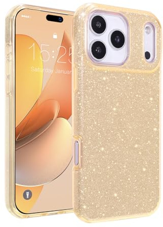 MATEPROX Compatible with iPhone 17 Pro Max Case, Glitter Bling 3-Layer Shockproof Anti-Scratch Cover for Girl Women, Trendy Protective Case for iPhone 17 Pro Max 6.9'' 2025-Gold
