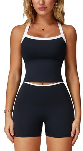 IDOPIP Damen 2-teiliges Sport-Set: Gepolstertes BH-Top & Highwaist-Shorts