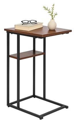Relaxdays C-table, large and small shelves, HWD 60 x 40 x 30 cm, ideal for sofa or bed, metal and MDF, brown/black