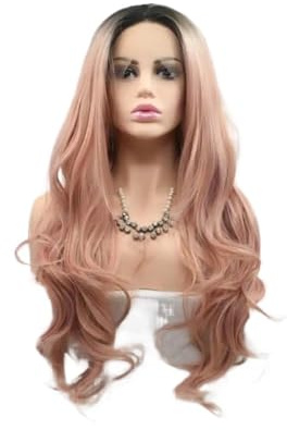 24 Zoll Ombe Peach Red Perücke for Frauen Mittelscheitel Kunsthaar gewellt, for den täglichen Gebrauch bei Partys und Halloween Fügt Haarvolumen hinzu