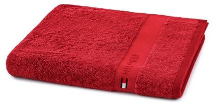 Tommy Hilfiger - Duschtuch, Red (Rot), Frottee, 520 g/m², 100% gekämmte Baumwolle, Jacquardborte und Stickerei, weich und saugfähig, 70 x 140 cm