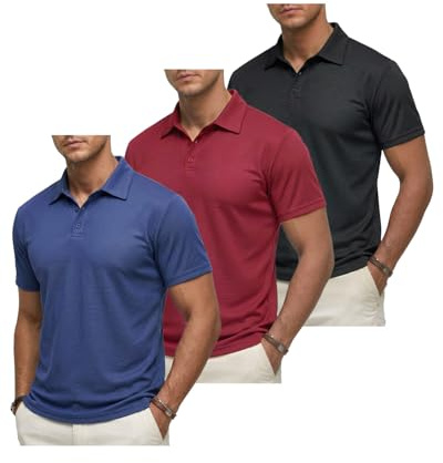 Liloak 3er Pack Poloshirt Herren Kurzarm Atmungsaktiv Golf Polohemden Polo T Shirts für Büro Freizeit Alltag