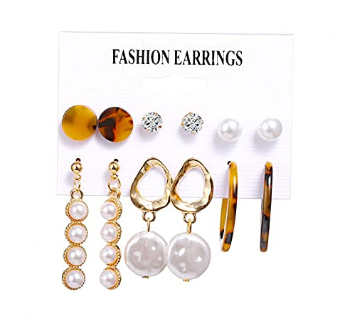 Schmuck Frauen Ohrringe, Vintage Feder Ohrringe Set für Mode Acryl Quaste Perle Kreuz baumeln Ohrring präsentiert Freundin, SI