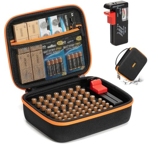 Battery Storage Case with Battery Tester BT-168, Battery Organiser Storage Case with 64 Slots for AA AAA Batteries, Portable Batteries Storage Box for Home, Travel (Batteries Not Included)