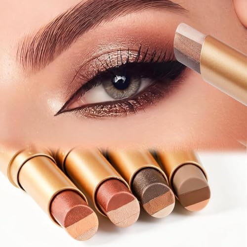 4Packs 3 Color Gradient Eyeshadow Stick, Long Lasting Waterproof Creamy Eye Shadow, Matte Shimmer Crease-proof Glitter Highlighter Stick, Eye Shadow Pen Set for Make Up