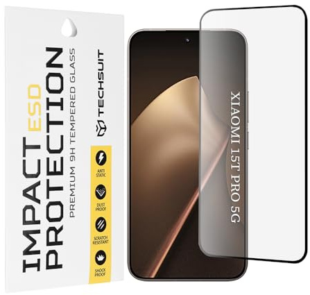Techsuit Displayschutzfolie für Xiaomi 15T Pro Gehärtetes Glas mit Antistatik, Staubabweisend, Vollständige Abdeckung, Stoßschutz, 9H Härte, Oleophobe Beschichtung, Kratzfest, ESD