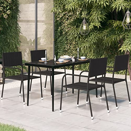 GeenYuu Mesa de comedor de jardín negra de acero y cristal, 140 x 70 x 74 cm, estable para balcón, terraza, con tablero de cristal fácil de limpiar y diseño moderno, ideal para jardín y patio