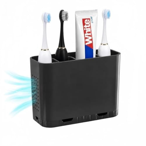 Zahnbürstenhalter 5 Slots für Badezimmer - Wandmontage oder Standfuß | Elektrische & Manuelle Zahnbürsten Halter mit herausnehmbaren Trennwänden, Bad-Accessoires Set für Familie (Black)