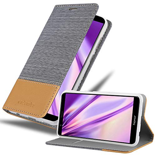 Cadorabo Hülle kompatibel mit Honor 7X aus Premium Jeans und Kunst Leder Flip Klappbare Stoßfeste Magnetische [Standfunktion] [Kartenfächern] Cover Hülle für Honor 7X Tasche in Grau