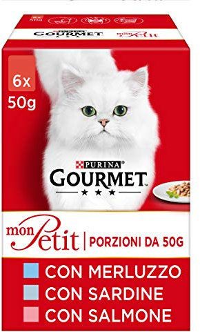Purina Gourmet Mon Petit Feuchtigkeit Katzen mit Sardine, Lachs, 48 Beutel à 50 g