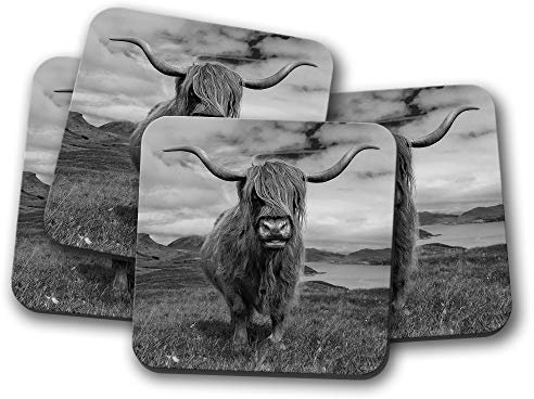 Untersetzer mit Schottischen Highland-Kühen, Wildrinderhorn-Tiere, Geschenk, 4er-Set #15728