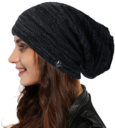 Ruphedy Damen Beanie Mütze Winter Long Oversized Slouchy Beany Strickmütze B08 (B5001-Dunkelgrau)