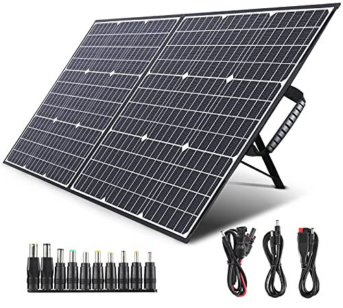 SWAREY Faltbares Solarpanel 100W Monokristallines Solarmodul mit PD 60W Typ-C, MC-4 Anderson DC5521 Adaptern, 10-in-1 DC Anschlüssen für Powerstation Garten Camping RV Wandern Tablet