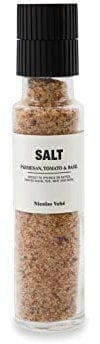 Nicolas Vahe Meersalz mit Parmesan, Tomate und Basilikum | Salz- und Kräutermühle aus Glas | Dänisches Design mit Gourmet-Twist