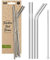 4 x Metal Stainless Steel Reusable Drinking Straws Eco Friendly + Cleaning Brush Party Summer Use Birthday Smoothie Milk Shake Water Juice Silver Bent & Straight Straws UK Free P&P