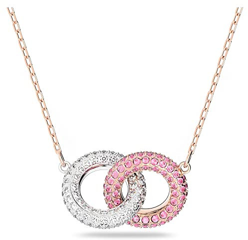 Swarovski Stone Necklace, Clear and Pink Pavé Crystals in a Rose Gold Tone Plated Setting, from the Stones Collection