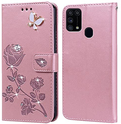 PKQTOP Hülle für Samsung Galaxy M31 Handyhülle,Klappbar Tasche Case,Standfunktion,Kartenfach,Silikon Bumper,Stoßfeste Schutzhülle Cover für Samsung Galaxy M31