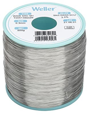 Weller WSW sac M1 (T0051386599) Filo Saldante, Ø 0.3mm, 500g, Lega Sn96.5Ag3.0Cu0.5, Contenuto di Fondente 3,5%, Silver