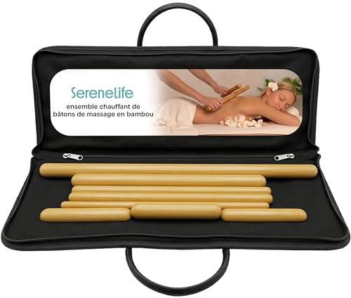 SereneLife Bamboo Heated Massage Sticks Warmer Electric Portable Kit with Digital Controller, 8 Bamboo Massage Sticks for Spa Therapy & Muscle Relaxation