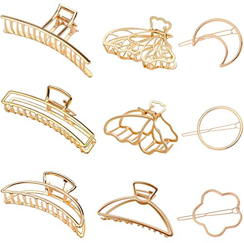 YOTOYOU Haarklammer 9 Stück Metall Haarklammern Groß für Damen Mädchen Hair Clip Gold Haarspangen für Dickes Dünnes Haar