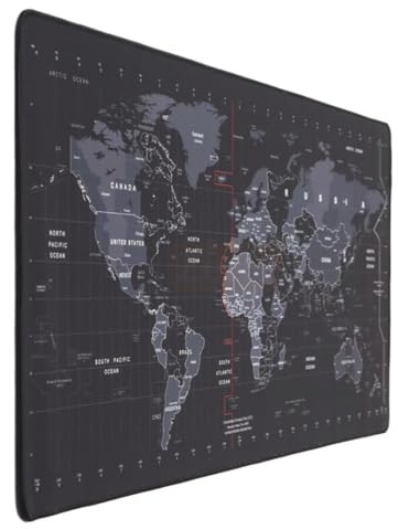 Zerfa World Map Extra großes erweitertes rutschfestes Gummi-Gaming-Mauspad und Tastatur-Schreibtischunterlage für Computer Aptop (900 mm x 400 mm x 2 mm), L Zmp253, Schwarz (Weltkarte, 90 x 40 cm)