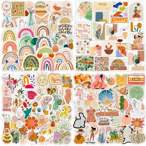 Aufkleber 200 Stück Boho Deko Aesthetic Sticker Set, Wasserdicht Vinyl Decals, Schöne Vintage Sticker für Skateboard MacBook Laptop Tassen Kühlschränke Handy Bobbycar Moto Fahrrad Auto Stickerbomb