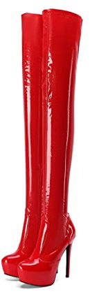 Piattaforma sintetica vernice rossa a spillo sopra il ginocchio stivale, classico sexy coscia alto stivale, Frankie Hsu grande formato moda tacchi alti sopra il ginocchio stivali alti per le donne