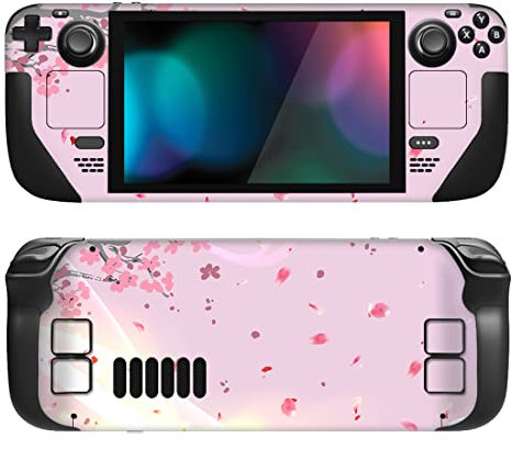 PlayVital Full Set Schutz Skin Decal für Steam Deck LCD, Custom Stickers Vinyl Decal Folie Faceplates Klebefolie für Steam Deck OLED Handheld Gaming PC-Rosa Kirschblüte