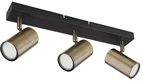 etc-shop 3er Spot Deckenleuchte Deckenlampe Strahler Wohnzimmer Deckenstrahler 3 Flammig, schwenkbar, Metall schwarz messing, 3x GU10, LxBxH 41x6x12 cm