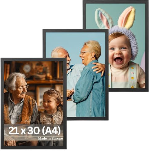 VictoR Bilderrahmen Nolde Schwarz 3er Set 21x30 cm (A4) - Leiste 11x13mm - Holzrahmen - Rahmen A4 Bilderrahmen Holz - Bilderrahmen 20x30 Schwarz