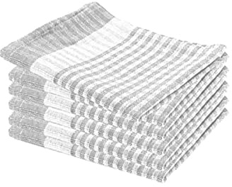 Pack of 5 & 10 Wonderdry Kitchen Tea Towels Dish Cloth Super Soft & Quick Absorbent 100% Cotton Bar Glass Cloth For Catering & Restaurent (10 Tea Towels, Silver)