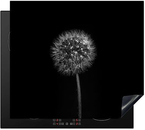 KitchenYeah© Herdabdeckplatte Induktion Schutzmatte Küche Herdabdeckung Ceranfeld Induktionsmatte Cerankochfeld Abdeckung Löwenzahn - Schwarz - Blumen - Botanik - 57x51 cm