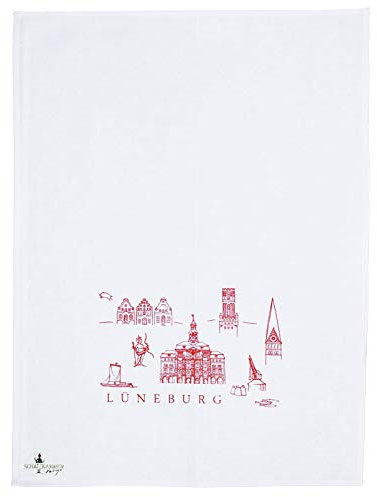 Schatzkammer Design® Geschirrtuch Halbleinen | Lüneburg | Manuell bedruckt per Handsiebdruck | 50x70cm | extra saugfest (Rot)