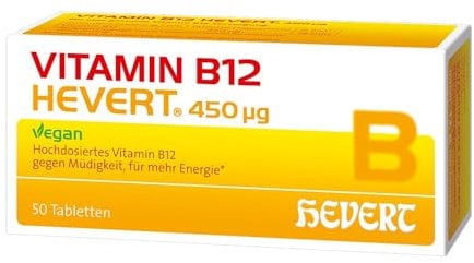 Vitamin B12 Hevert 450 µg für mehr Energie, gegen Müdigkeit und Erschöpfung, 50 pzas Tabletas