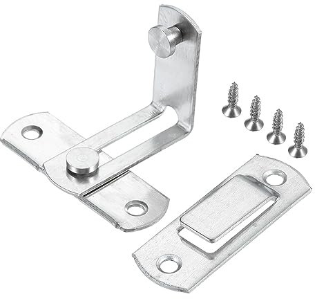 BOWAREPRO 90 Grad Edelstahl Riegel Türschloss Rechtwinkliges Schloss Schnalle Flip Latch Türverriegelung mit 4 Schrauben für Türen Fenster Badezimmer Schrank Möbel Schlafzimmer(Silber)